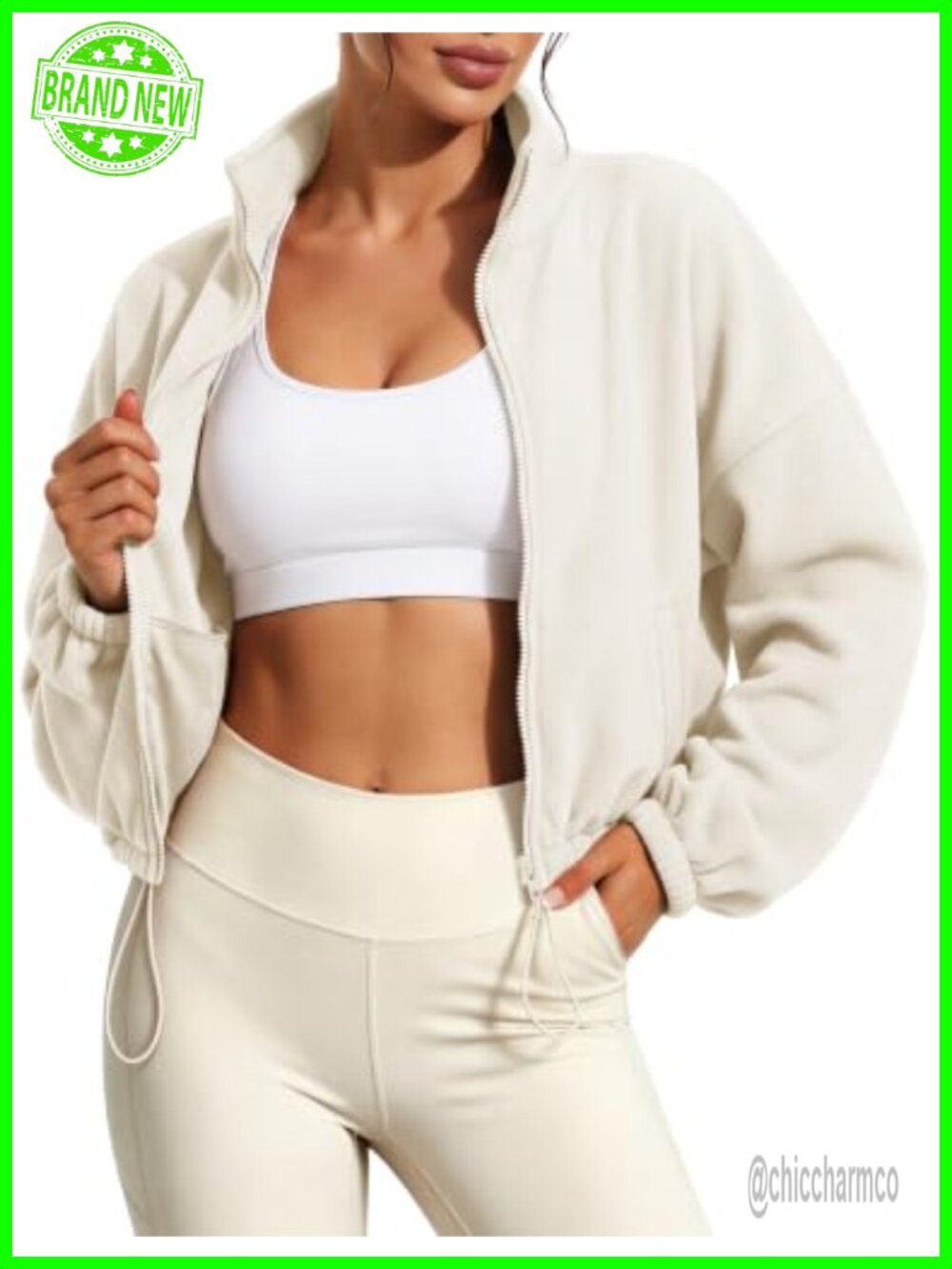 Cropped Fleece Jacket Full Zip Sherpa Sweatshirt Women's